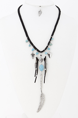 Tribal inspired Necklace Set with Feather and Arrow Charms 5JCG8